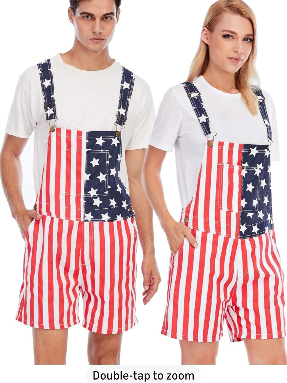 American Flag Star & Stripe Short Overalls - Red, White, Blue